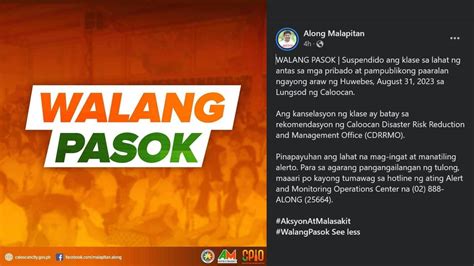 Walang pasok: Class suspensions for August 31 .